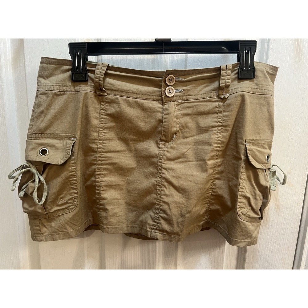 Vintage Plugg Y2K Micro Mini Skirt Low Rise Khaki Cargo size 7 Cotton